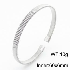 60×6mm Simple and versatile stainless steel vertical stripe elastic opening style silver bangle - KB182609-XY