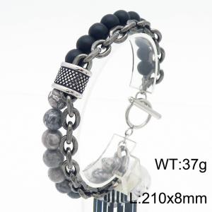 210x8mm Natural Beads and Stainless Steel Double Chain Bracelet Men With OT Clasp Silver Color - KB182650-TLX