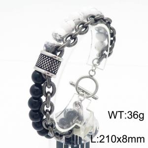 210x8mm White Turquoise Beads and Stainless Steel Double Chain Bracelet Men With OT Clasp Silver Color - KB182651-TLX