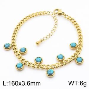 160x3.6mm Turquoise Charmer Bracelet Women Stainless Steel Gold Color - KB182686-HM