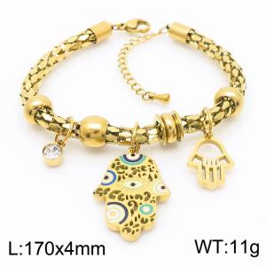 170x4mm Painted Palm Charmer Bracelet Women Stainless Steel Skeleton Chain Gold Color - KB182688-HM