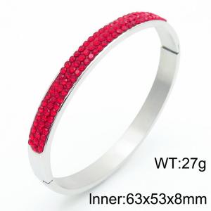 Minimalist women's red diamond inlaid stainless steel bracelet - KB182690-XY