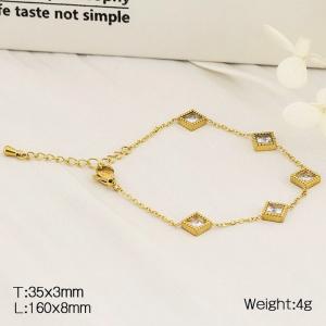 European and American fashion stainless steel O-shaped chain splicing white glass square accessories for women's charm gold bracelet - KB182713-HM