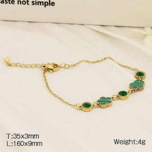 European and American fashion stainless steel O-chain splicing circular diamond green shell double flower accessory charm gold bracelet - KB182720-HM