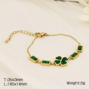 European and American fashion stainless steel O-chain splicing green glass rectangular clover accessory charm gold bracelet - KB182722-HM