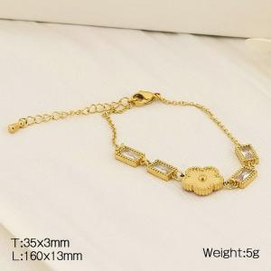 European and American fashion stainless steel O-chain splicing white glass rectangular flower accessory charm gold bracelet - KB182724-HM