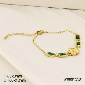 European and American fashion stainless steel O-chain splicing green glass rectangular flower accessory charm gold bracelet - KB182725-HM