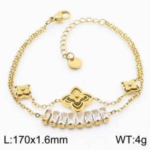 170mm Women Stainless Steel Chain Bracelet with Flower Charms - KB182739-SP
