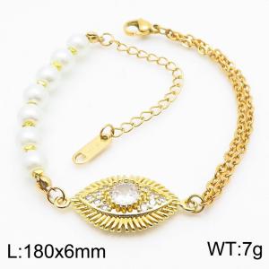 180mm Women Stainless Steel Chain Bracelet with Rhinestones Eye Charms - KB182747-SP