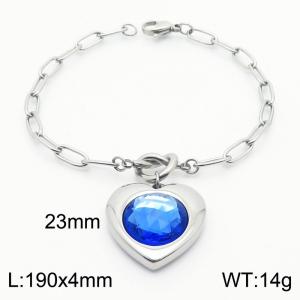 Inlaid blue and white stone love pendant, stainless steel color bracelet - KB182759-Z