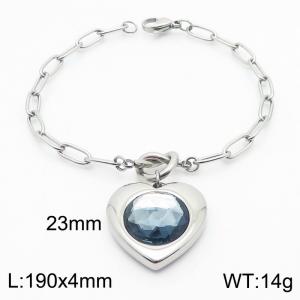 Inlaid gray and white stone love pendant, stainless steel color bracelet - KB182760-Z