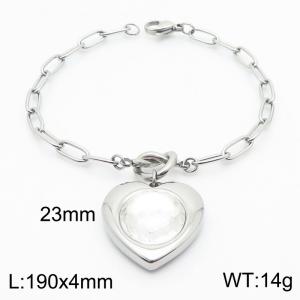 Inlaid white and white stone love pendant, stainless steel color bracelet - KB182762-Z