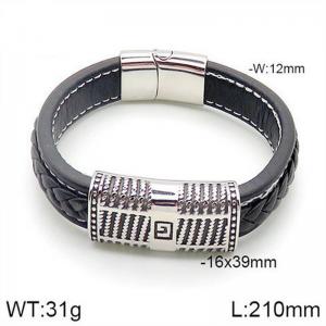 Stainless Steel Leather Bracelet - KB182782-NT