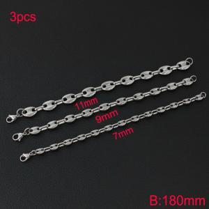 Fashionable stainless steel 7mm, 9mm, 11mm pig nose chain bracelet three piece set - KB182828-Z