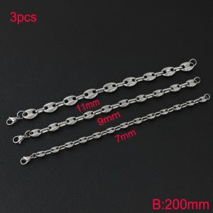 Fashionable stainless steel 7mm, 9mm, 11mm pig nose chain bracelet three piece set - KB182829-Z