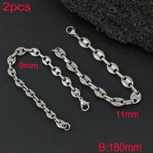 Fashionable stainless steel 9mm and 11mm pig nose chain bracelet two-piece set - KB182831-Z