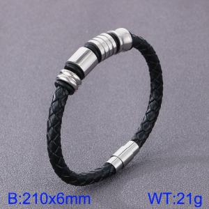 Stainless Steel Leather Bracelet - KB182849-TXH