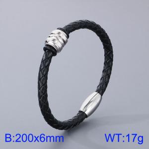 Stainless Steel Leather Bracelet - KB182851-TXH