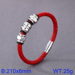 Stainless Steel Leather Bracelet - KB182855-TXH