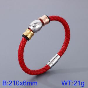 Stainless Steel Leather Bracelet - KB182856-TXH