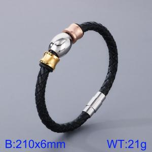 Stainless Steel Leather Bracelet - KB182857-TXH