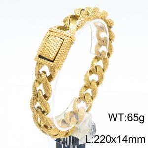 220mm Men Grainy Surface Gold-Plated Stainless Steel Cuban Chain Bracelet - KB182884-KJX