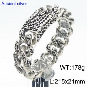215mm Men Ancient Pattern Stainless Steel Thin Cuban Chain Bracelet - KB182891-KJX