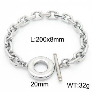 200x8mm Silver Color Cuban Chain TO Clasp Stainless Steel Charm Bracelet For Women Men - KB182910-Z