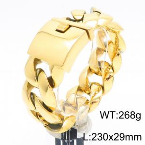 230mm Gold-Plated Stainless Steel Heavy Cuban Chain Bracelet - KB182946-KJX
