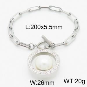 Round Pearl Pendant Link Chain Bracelet For Women Stainless Steel Trend Jewelry - KB183139-Z
