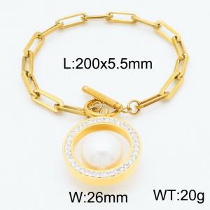 Round Pearl Pendant Link Chain Bracelet For Women Gold Color Stainless Steel Trend Jewelry - KB183140-Z