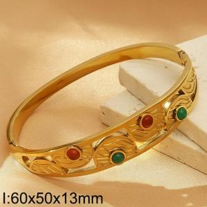 Stainless Steel Stone Bangle - KB183213-SP