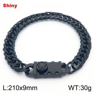 9mm Shiny Link Chain Bracelet With Unique Clasp Men Women Stainless Steel 304 Jewelry Black Color - KB184301-Z