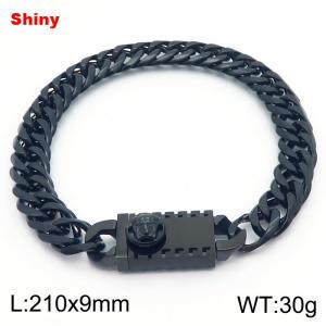 9mm Shiny Link Chain Bracelet With Unique Clasp Men Women Stainless Steel 304 Jewelry Black Color - KB184304-Z