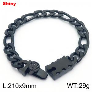 Simple polished plain chain stainless steel square crown buckle 3:1 Figaro bracelet - KB184328-Z