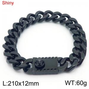 Fashionable stainless steel 210 × 12mm double-sided grinding chain creative small head splicing rectangular combination buckle charm black bracelet - KB184528-Z