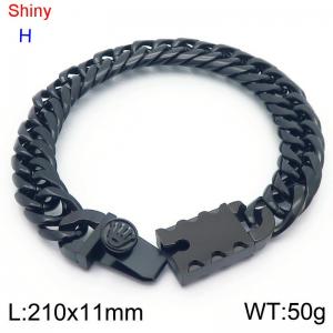 Fashionable stainless steel 210 × 11mm Cuban chain creative small round crown splicing rectangular combination buckle temperament black bracelet - KB184540-Z