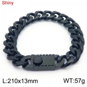 13*210mm European and American style black round ground Cuban chain stainless steel men's bracelet - KB184549-Z