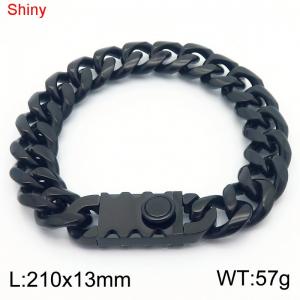 13*210mm European and American style black round ground Cuban chain stainless steel men's bracelet - KB184552-Z