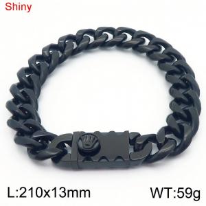 13*210mm European and American style black palm buckle round ground Cuban chain stainless steel men's bracelet - KB184555-Z