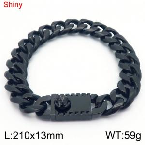 13*210mm European and American style vacuum electroplated black portrait buckle, round ground Cuban chain, stainless steel men's bracelet - KB184558-Z