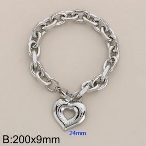 Stainless steel edged 0-shaped chain love pendant bracelet - KB184609-Z