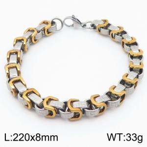 High Quality 18k Gold and Silver Stainless Steel Box Chain Great Wall Line Bracelets Jewelry For Men - KB184620-JG