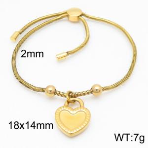 Gold Color Snake Bones Chain Beads Love Heart Pendant Stainless Steel Bracelet For Women - KB184651-Z