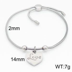 Silver Color Snake Bones Chain Beads LOVE Letter Word  Heart Pendant Stainless Steel Bracelet For Women - KB184652-Z