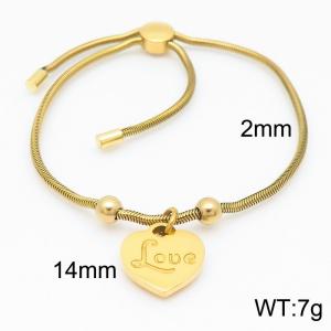 Gold Color Snake Bones Chain Beads LOVE Letter Word  Heart Pendant Stainless Steel Bracelet For Women - KB184653-Z