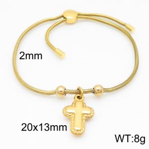Gold Color Snake Bones Chain Beads Cross Pendant Stainless Steel Bracelet For Women - KB184654-Z