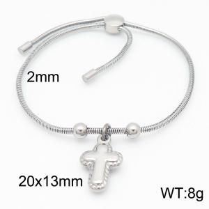 Silver Color Snake Bones Chain Beads Cross Pendant Stainless Steel Bracelet For Women - KB184655-Z