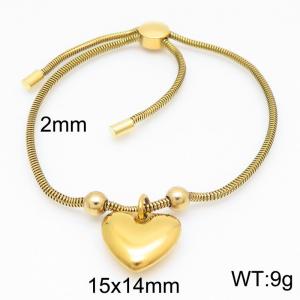 Gold Color Snake Bones Chain Beads Hollow Heart Pendant Stainless Steel Bracelet For Women - KB184656-Z