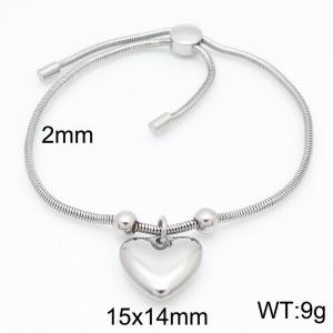 Silver Color Snake Bones Chain Beads Hollow Heart Pendant Stainless Steel Bracelet For Women - KB184657-Z
